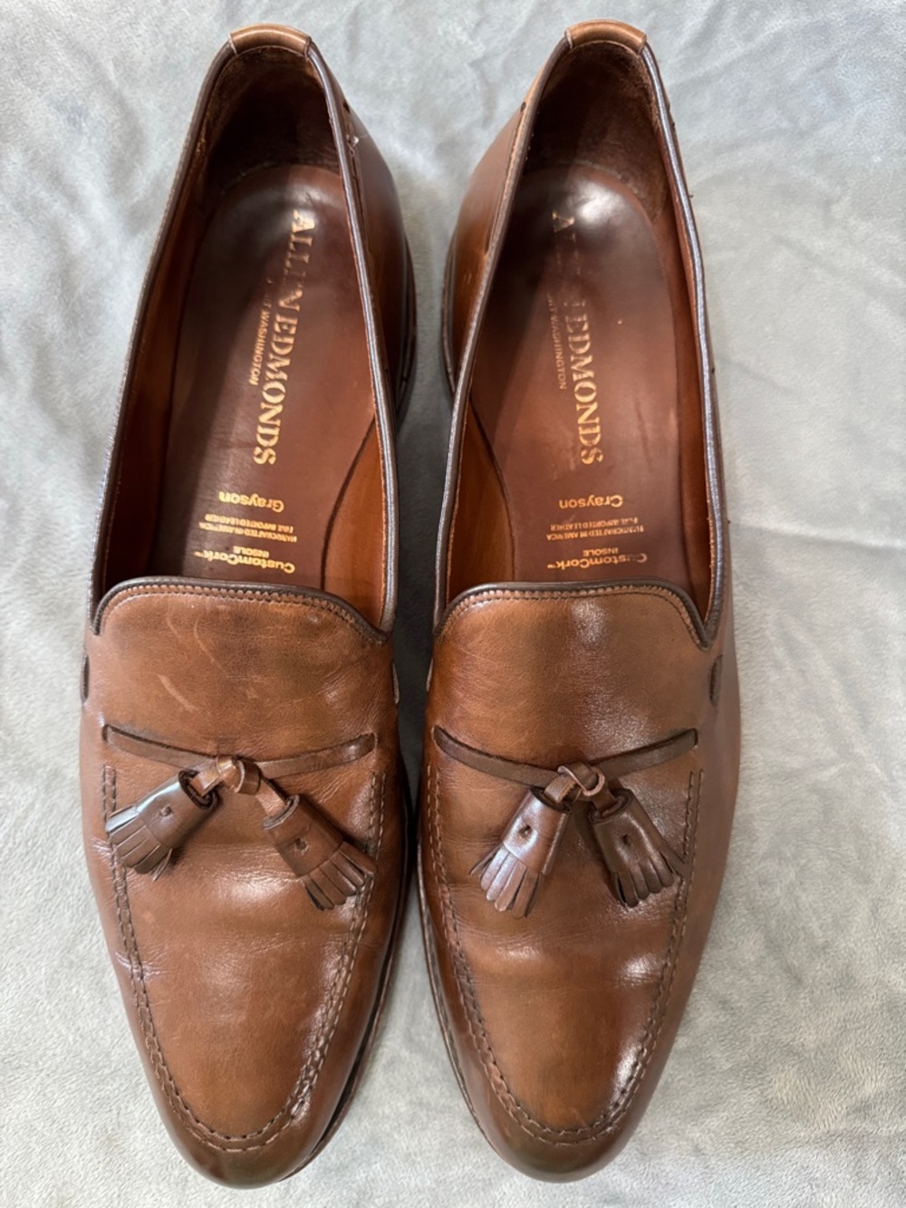 Allen Edmonds Grayson Tassel Loafer Leather Cork Insoles Mens 15 B Walnut Brown - Picture 4 of 16